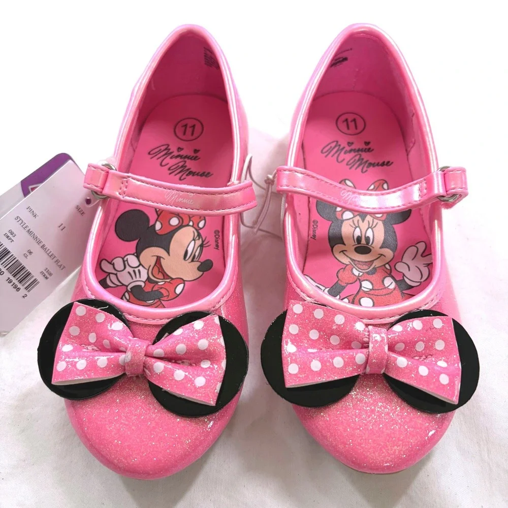 Disney Minnie Mouse Toddler Girls Pink Glitter Ballet Flat Shoes Size 11 NWT
